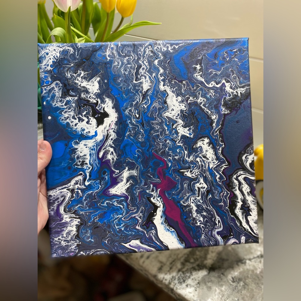 Abstract Metallic Blue and White Canvas Art